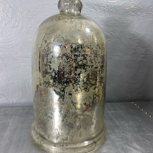 13” Silver Distressed Mercury-glass hurricane Candle Lamp - Picture 9 of 12